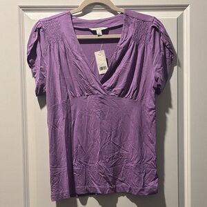 NWT Banana Republic Stretch Purple V-Neck Blouse